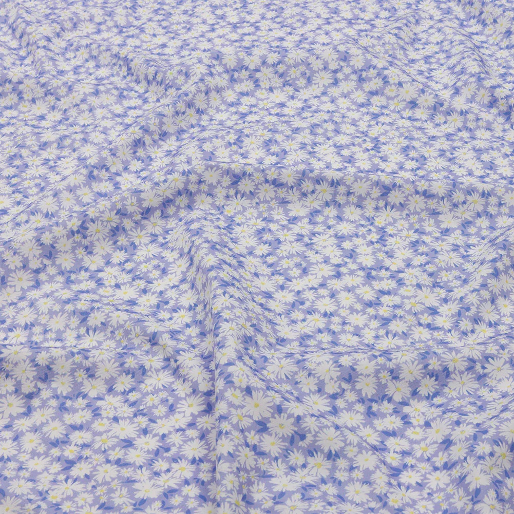 Image of Cotton Poplin - Periwinkle and White Floral - Sunday in the Park Print - Mood Exclusive Secret Garden Collection
