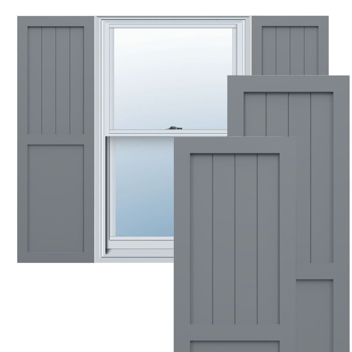 Image of True Fit PVC Farmhouse/Flat Panel Combination Fixed Mount Shutters (Per Pair)