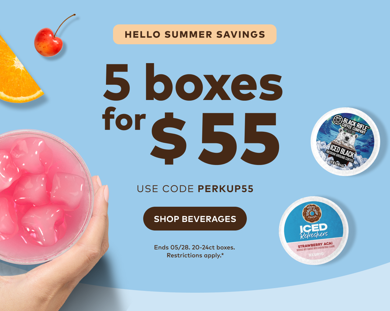 5 boxes of 20-24ct K-Cup® pods for $55 with code PERKUP55