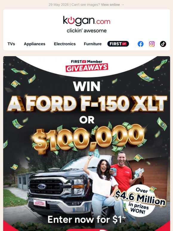 —, WIN a FORD F-150 XLT or $100K TAX-FREE CASH! 🔥 ENTER NOW