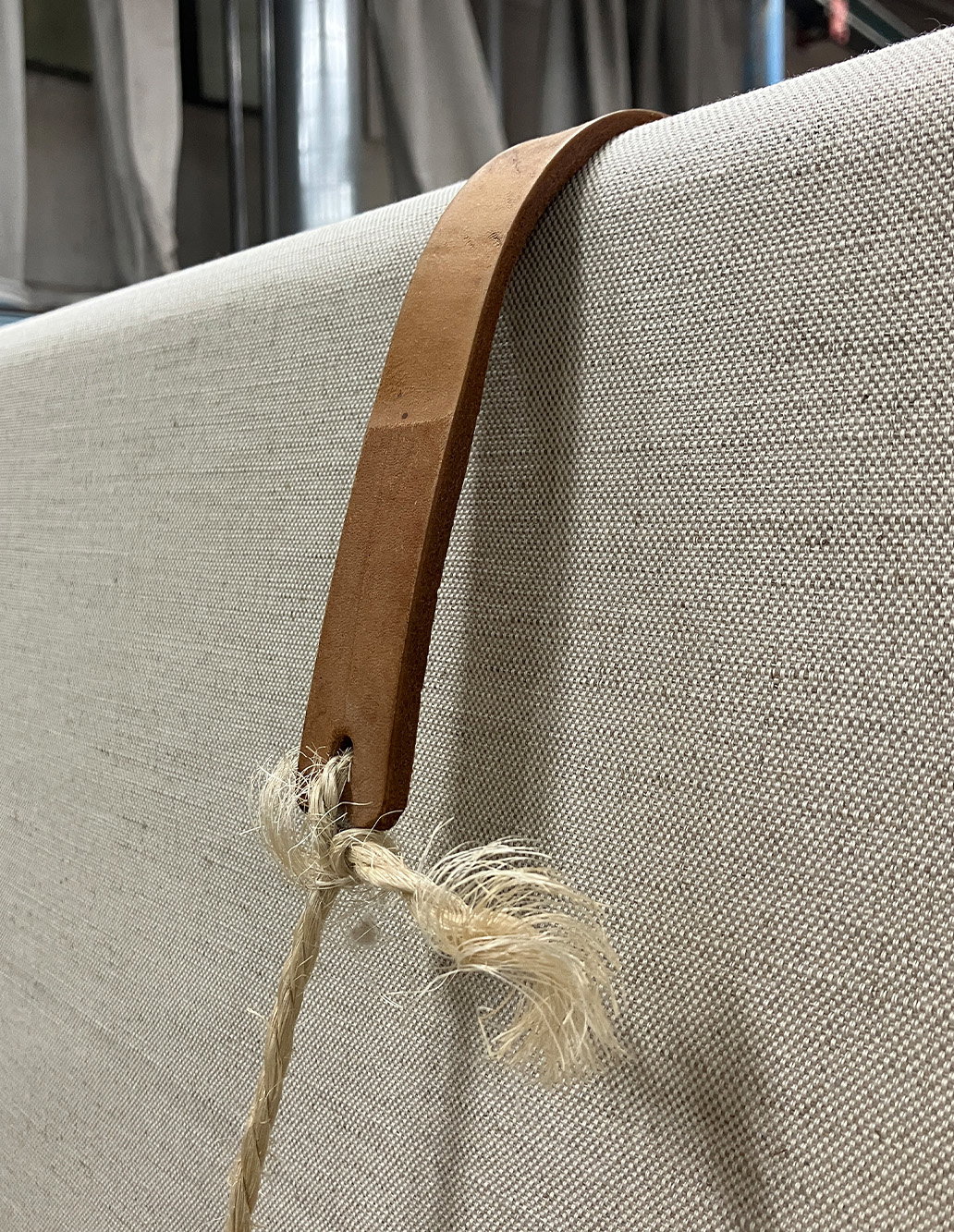 Close-up of textured natural linen fabric