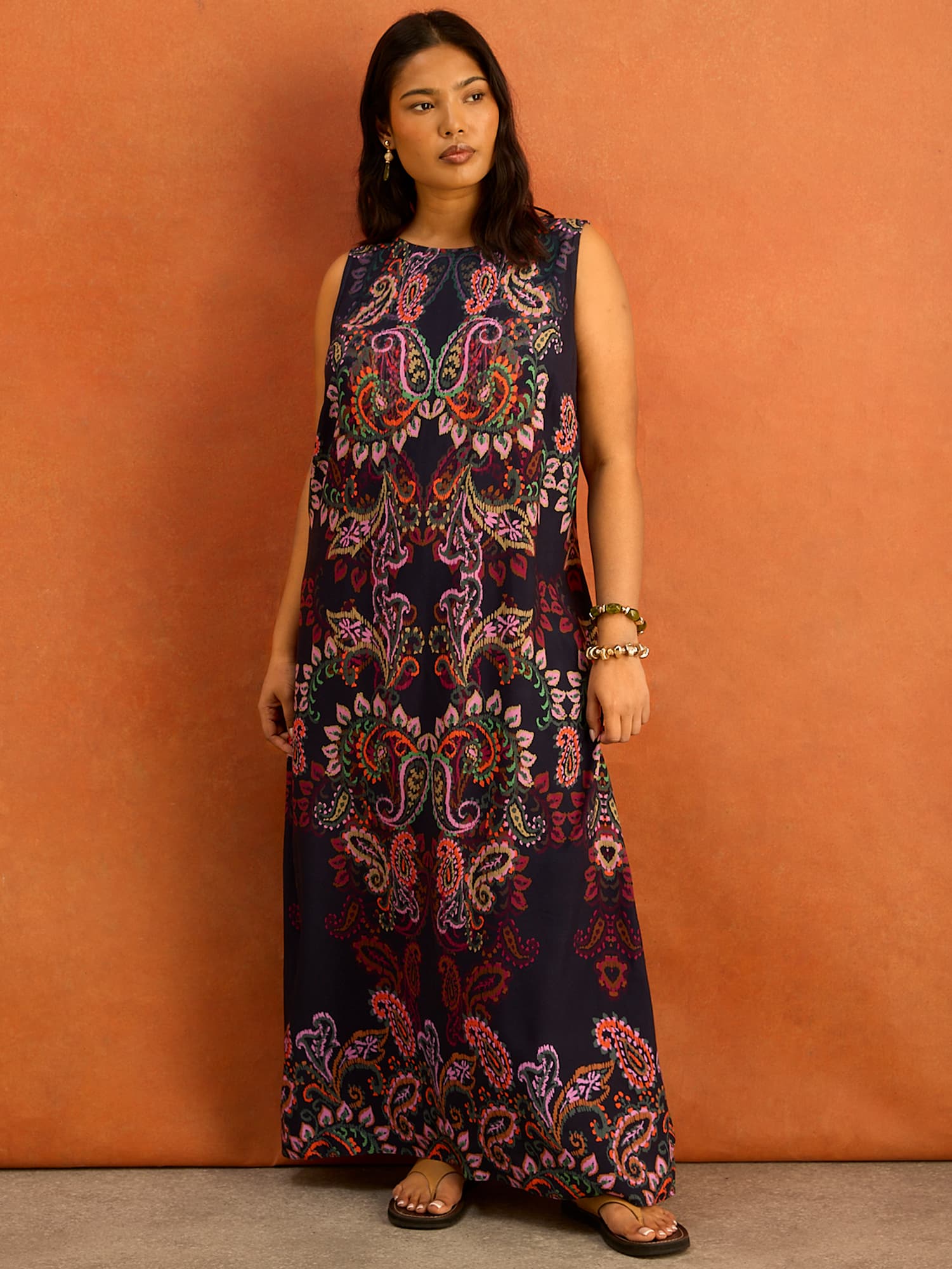 Navy Paisley Placement Print Maxi Dress