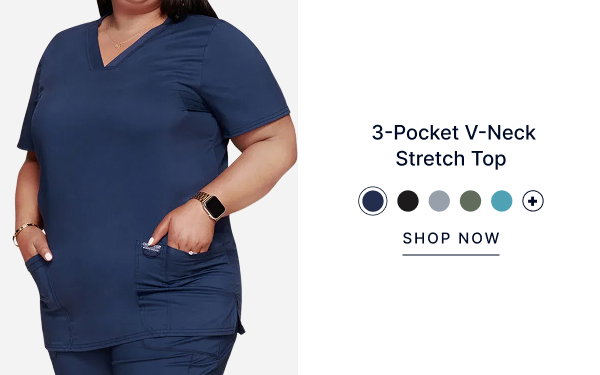 SHOP THE 3-POCKET V-NECK STRETCH TOP