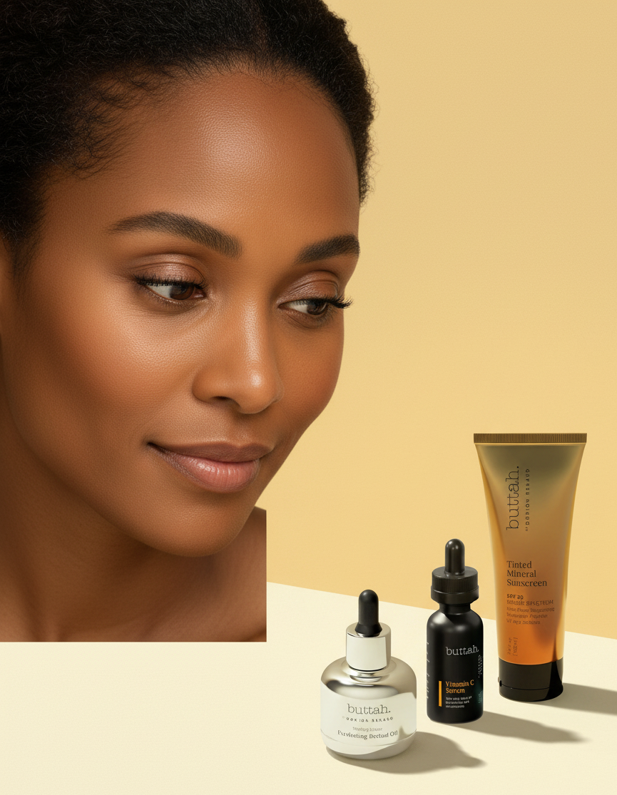 Model with skincare products