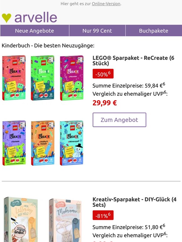 Kinderbuch, LEGO, Kreativ-Sets: Neue Rest- und Mängelexemplare