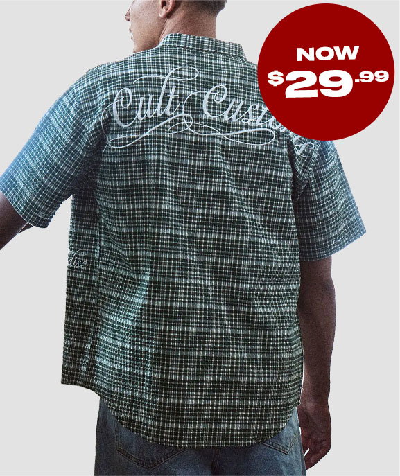 Cult Customs Check Short Sleeve Shirt in Ivy. Now $29.99.