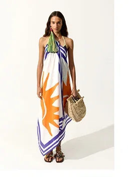 Halter printed dress with 100% cotton