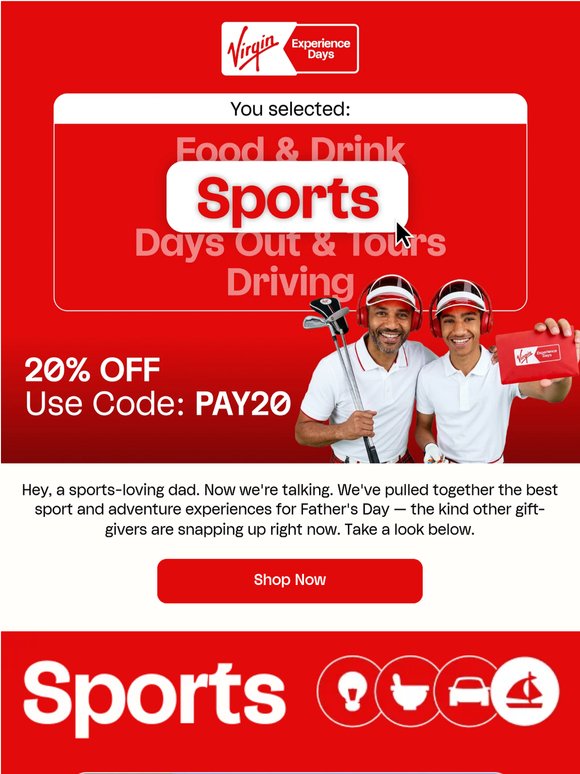 Sporty Dad? We've got 20% off for that.