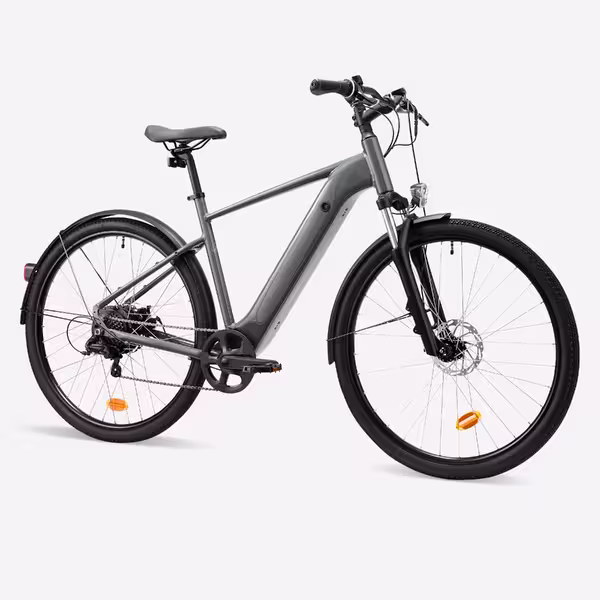 ROCKRIDER Bici elettrica trekking a pedalata assistita E-ACTV 100 telaio alto grigia