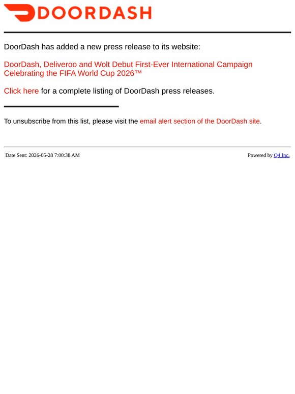 DoorDash - DoorDash, Deliveroo and Wolt Debut First-Ever International Campaign Celebrating the FIFA World Cup 2026™