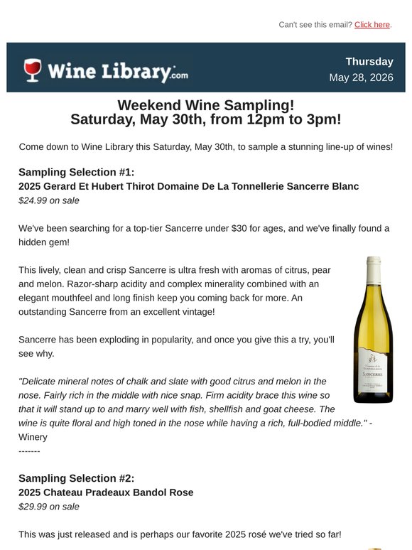 Stop in this Saturday to sample a remarkable line-up of wines!