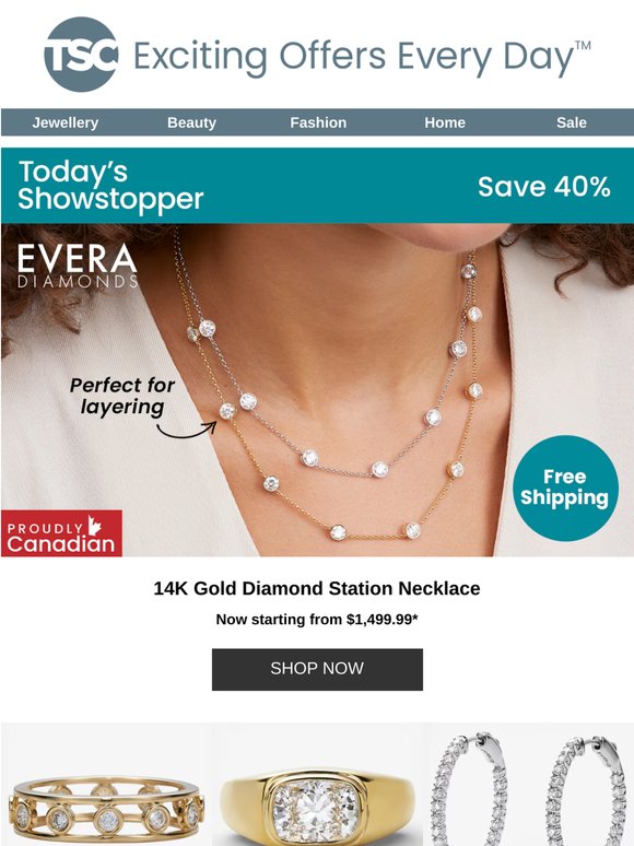 Evera Diamonds 14K Gold Diamond Station Necklace