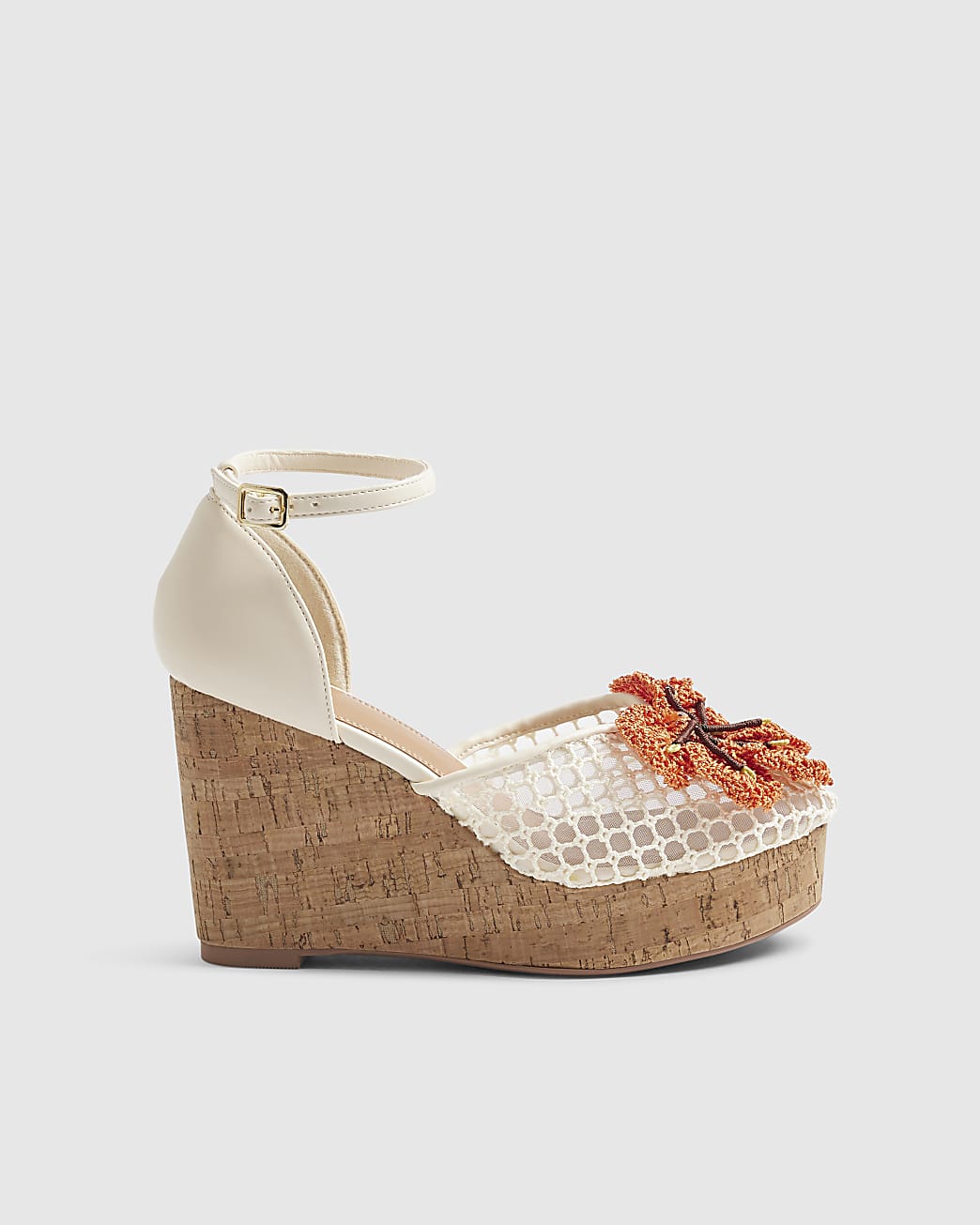 Womens Cream Closed Toe Flower Wedges