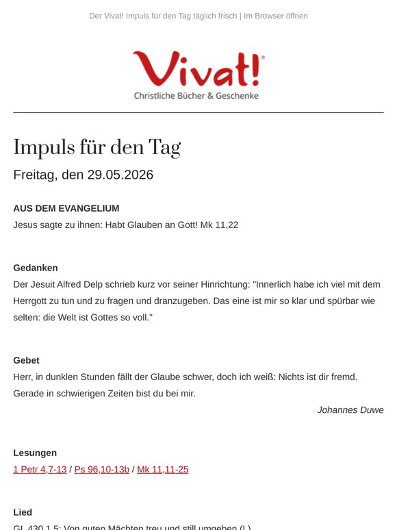 Impuls für Freitag, den 29.05.2026 - von Vivat!