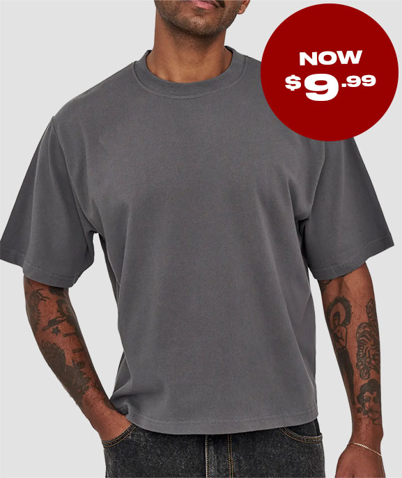 Cropped Relaxed Fit T Shirt in Dark Grey. Now $9.99.