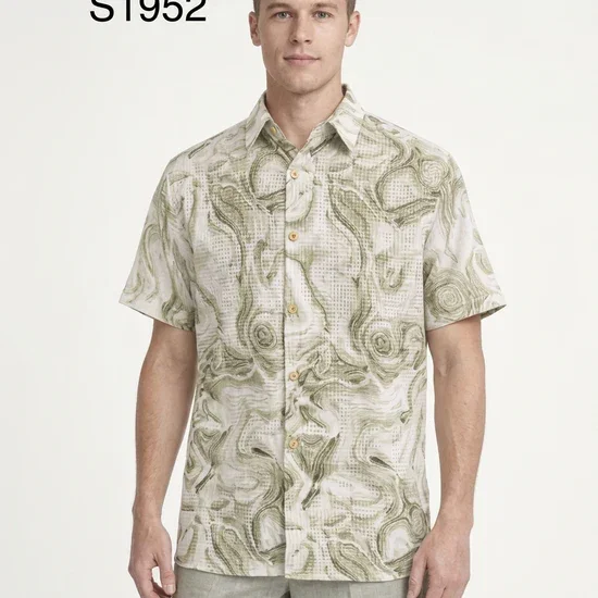 Men’s Sage Green Abstract Print Walking Suit Set – 2 Piece Short Sleeve Casual Outfit