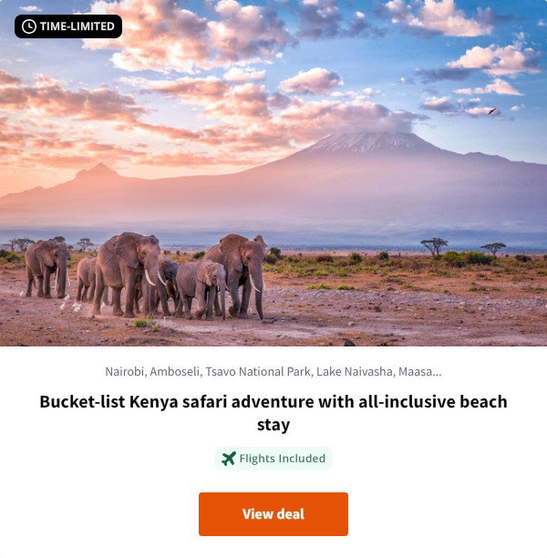 Bucket-list Kenya safari adventure with all-inclusive beach stay