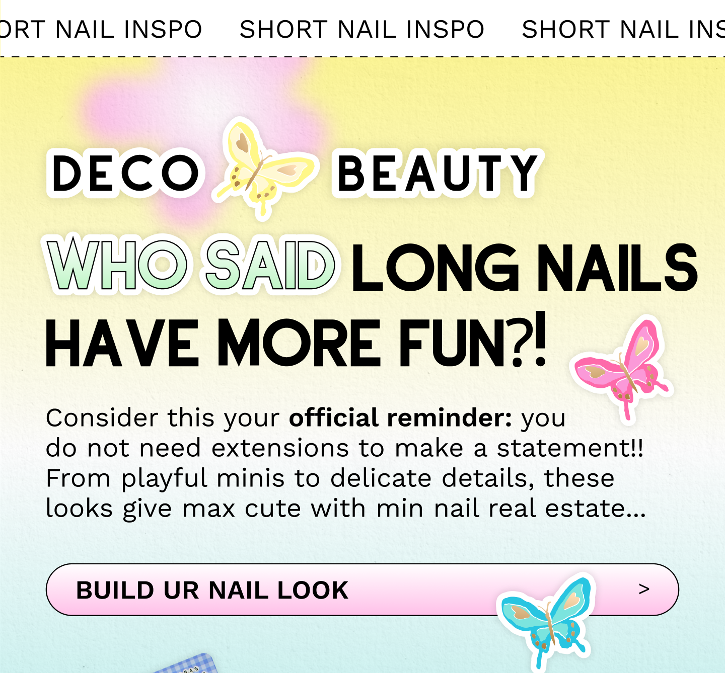 WHO SAID LONG NAILS HAVE MORE FUN?! Consider this your official reminder: you  do not need extensions to make a statement!! From playful minis to delicate details, these looks give max cute with min nail real estate...