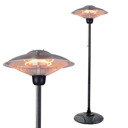 2000 Watt Floor Standing Halogen Element Patio Heater, Silver