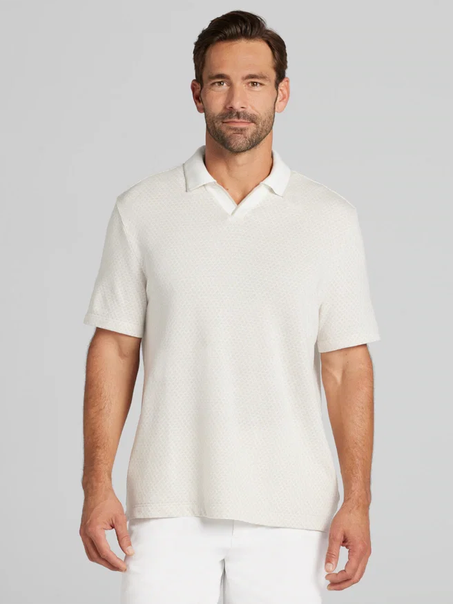 Joseph Abboud Modern Fit Jacquard Knit Johnny Collar Polo