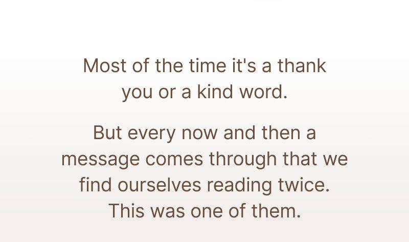 Brown text section describing a heartfelt message from a parent and the emotional connection to personalized pieces.