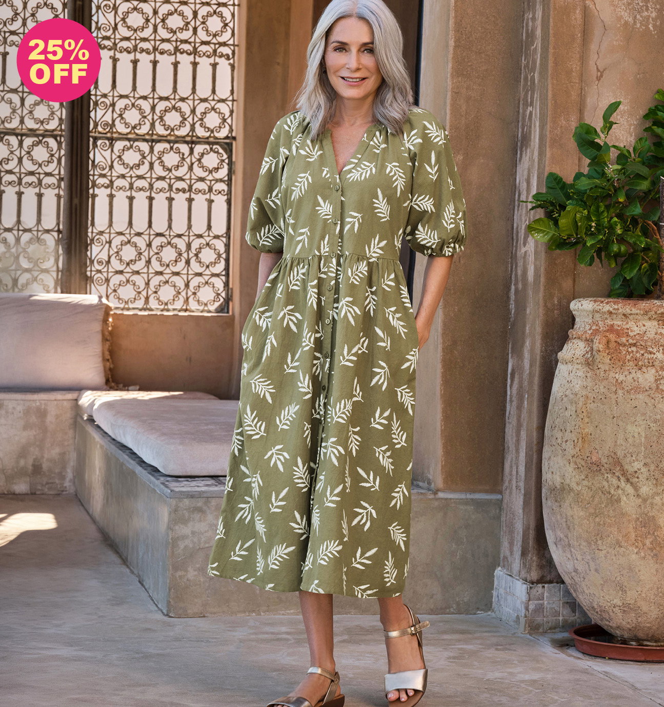 Button Through Notch Neck Dress