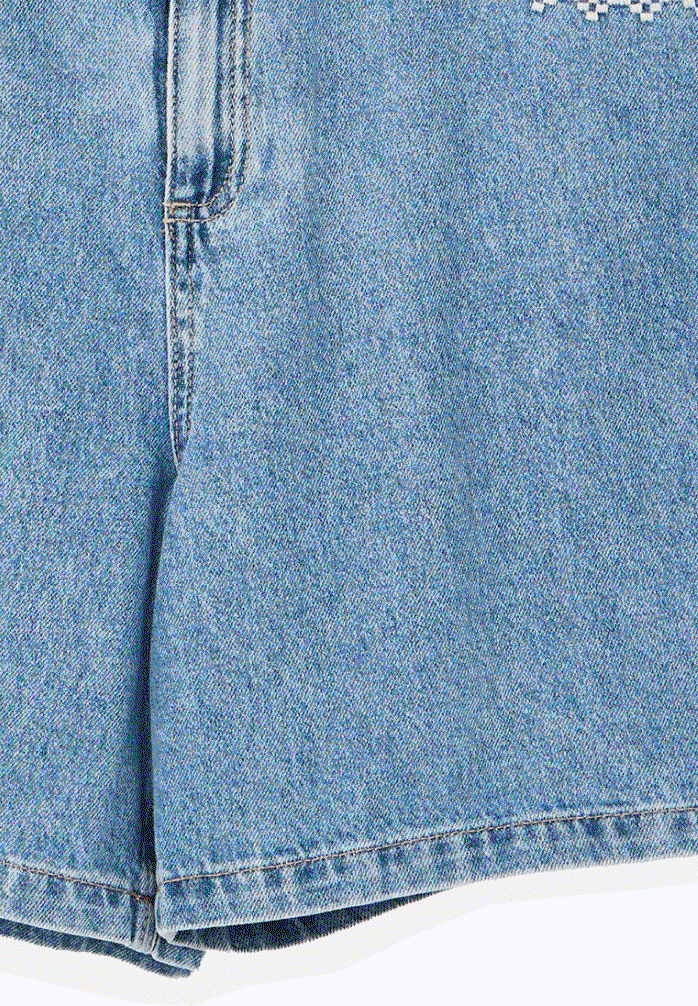 Light Blue Embroidered Pocket Denim Shorts