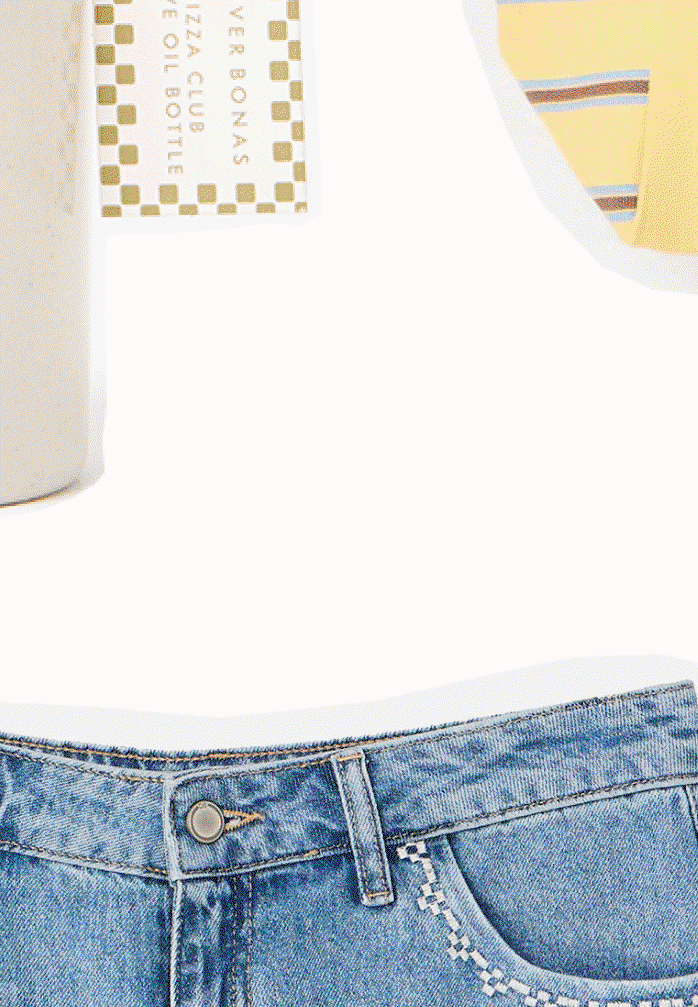 Light Blue Embroidered Pocket Denim Shorts