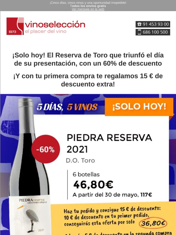 ¡Solo hoy, 60% DTO! Un Reserva de Toro espectacular, última oportunidad | Piedra Reserva 2021