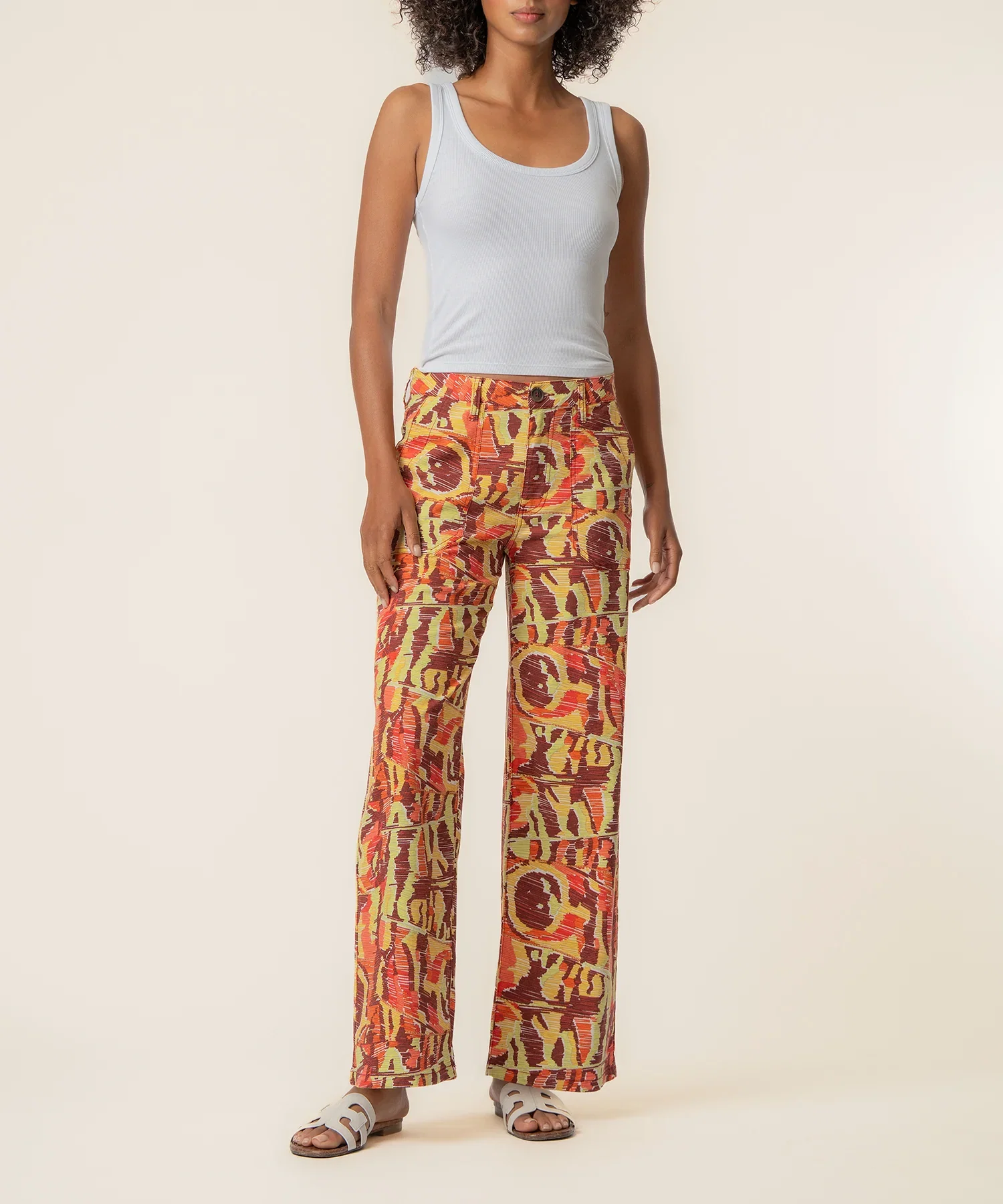 Image of Colette Linen High Waist Straight Leg, Exclusive in Wine/Yellow
