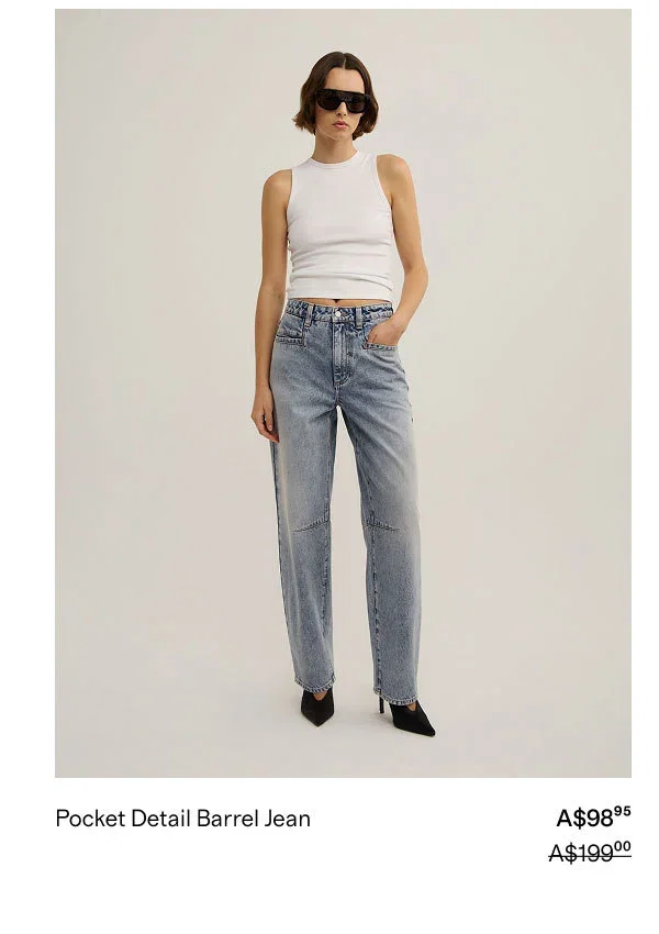 Pocket Detail Barrel Jean