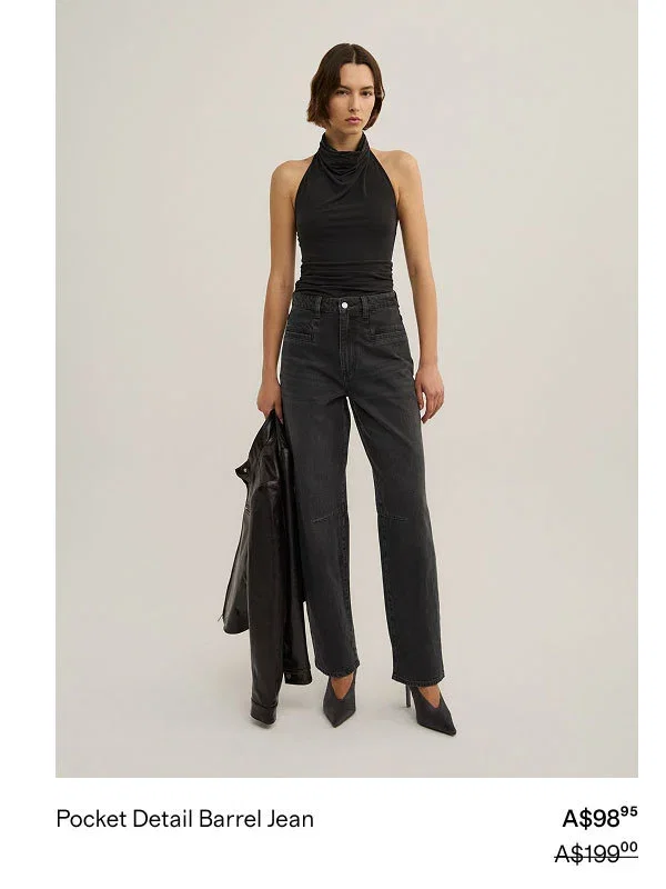 Pocket Detail Barrel Jean