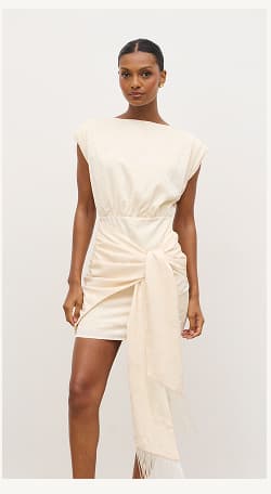 Hattie Jacquard Mini Fringed Dress in Cream