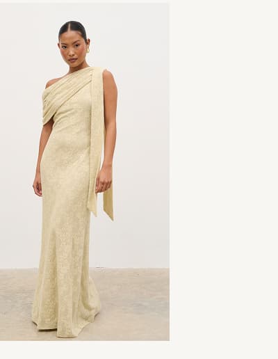 Freya One Shoulder Floral Maxi Dress in Beige