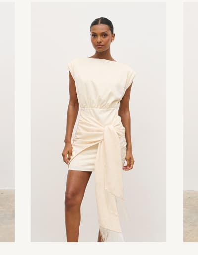 Hattie Jacquard Mini Fringed Dress in Cream
