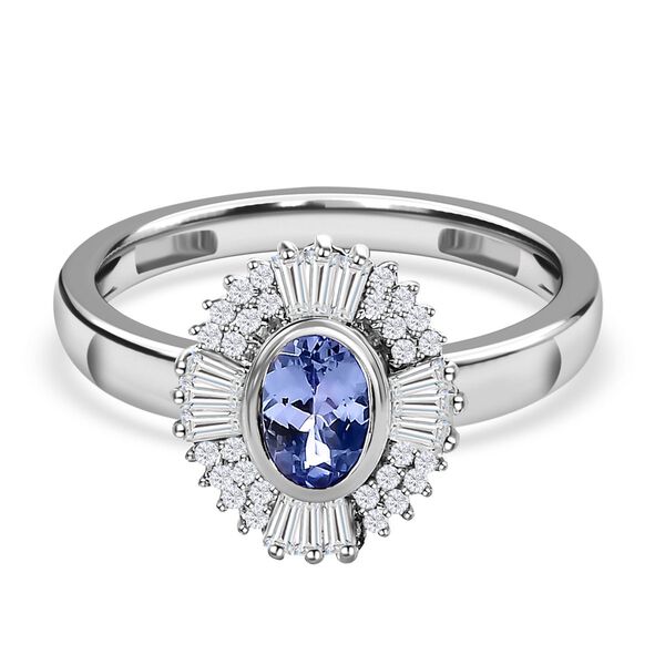 Image of Tansanit  weißer Zirkon Ring  925 Silber platiniert  (Größe 21.00)  ca. 0.92 ct