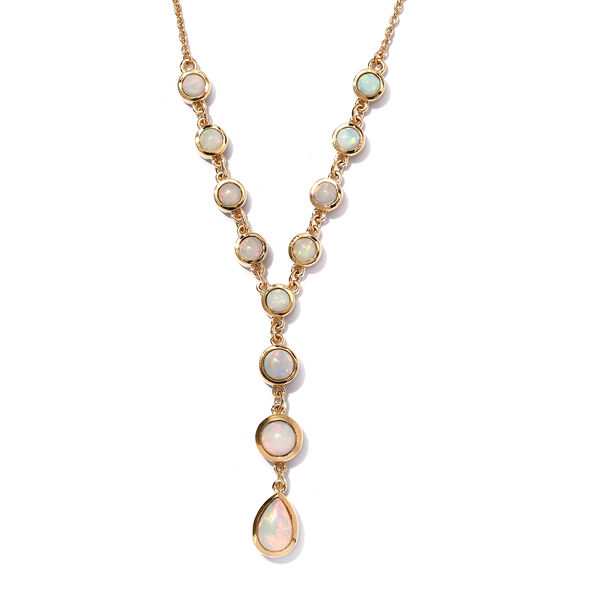 Image of Natürliche  äthiopische Opal-Halskette  ca. 45 cm  925 Silber vergoldet ca. 4.00 ct