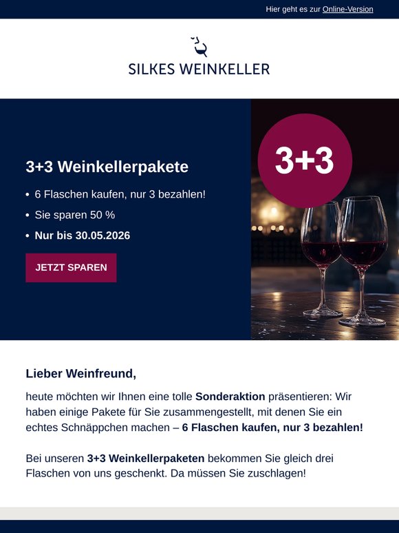 50 % sparen: 3+3 Weinkellerpakete