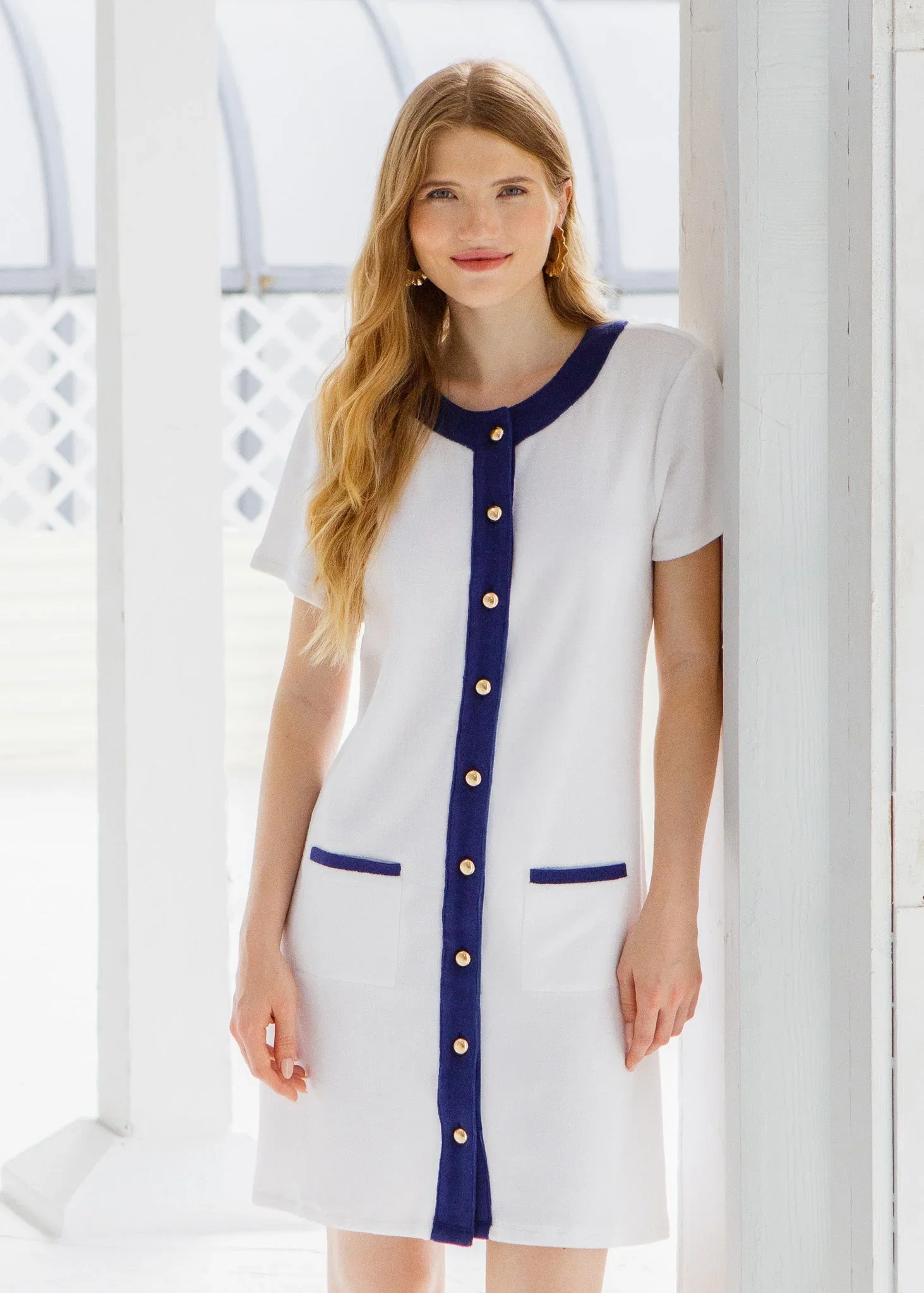 Image of White Terry Button Dress
