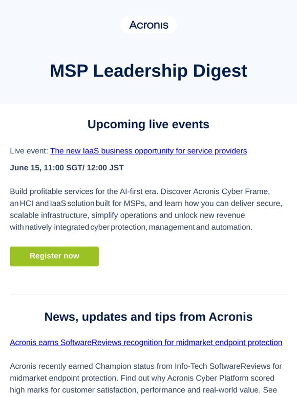 New! Launch IaaS services with Acronis Cyber Frame