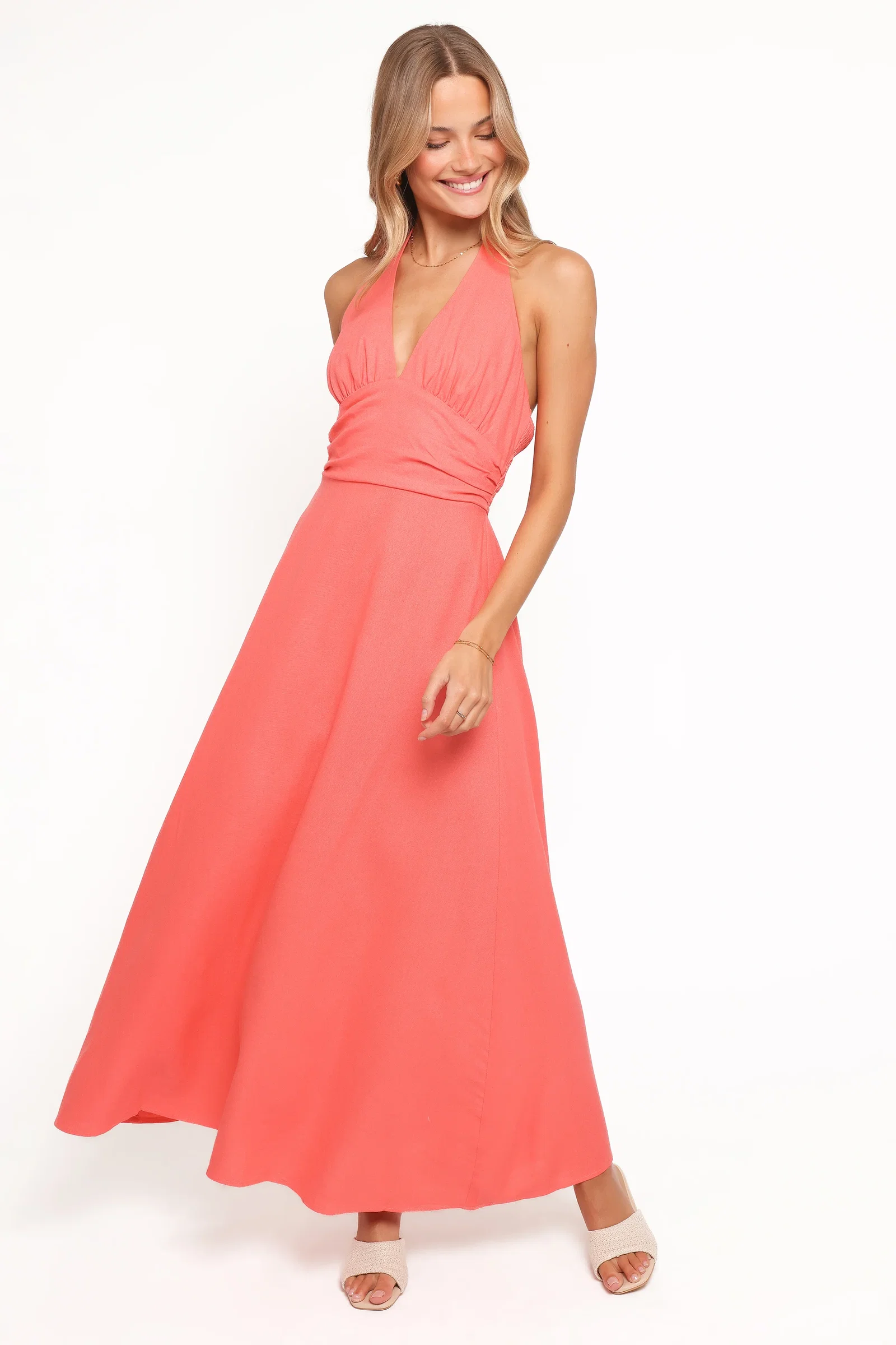 Image of Marie Halterneck Maxi Dress - Coral