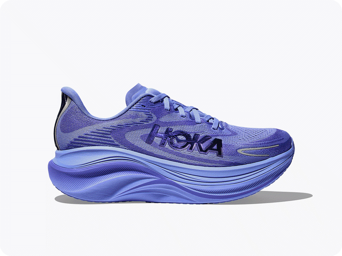 A GIF of HOKA shoes: side view images of the Skyward X2, Tor Summit+, Stinson One7 and Speedgoat 7.