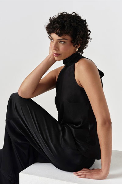 Reese High Neck Satin Top
