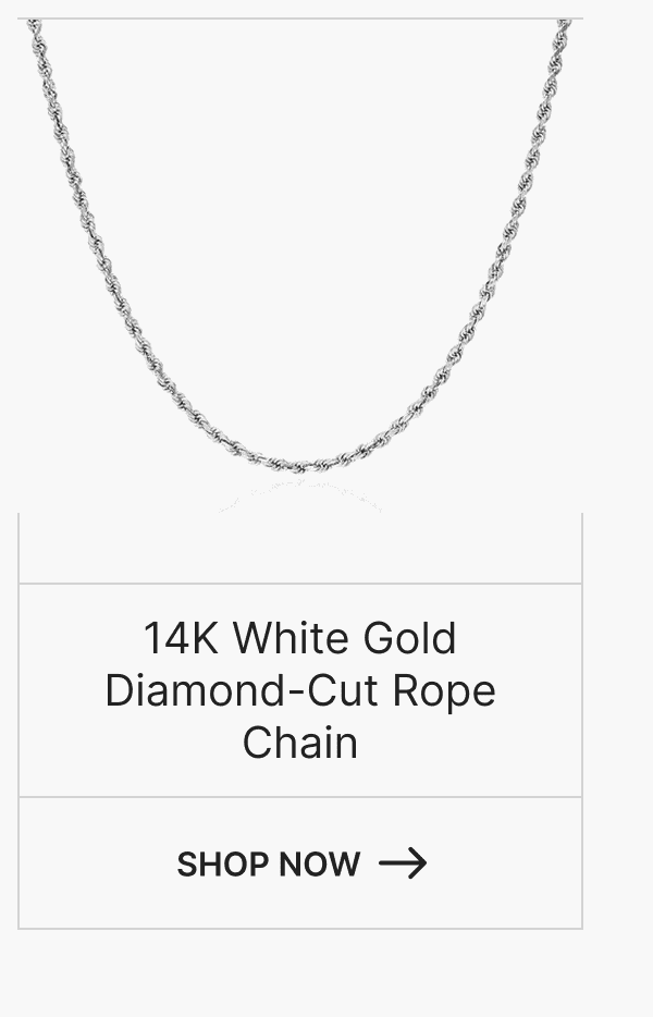 14K White Gold Diamond-Cut Rope Chain