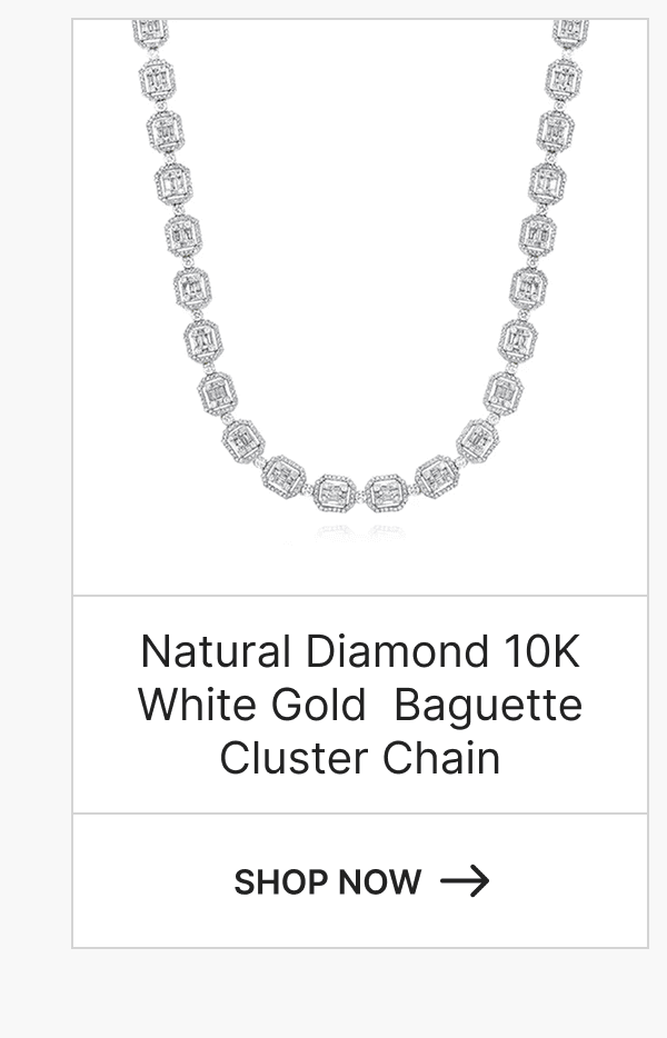 Natural Diamond 10K White Gold  Baguette Cluster Chain