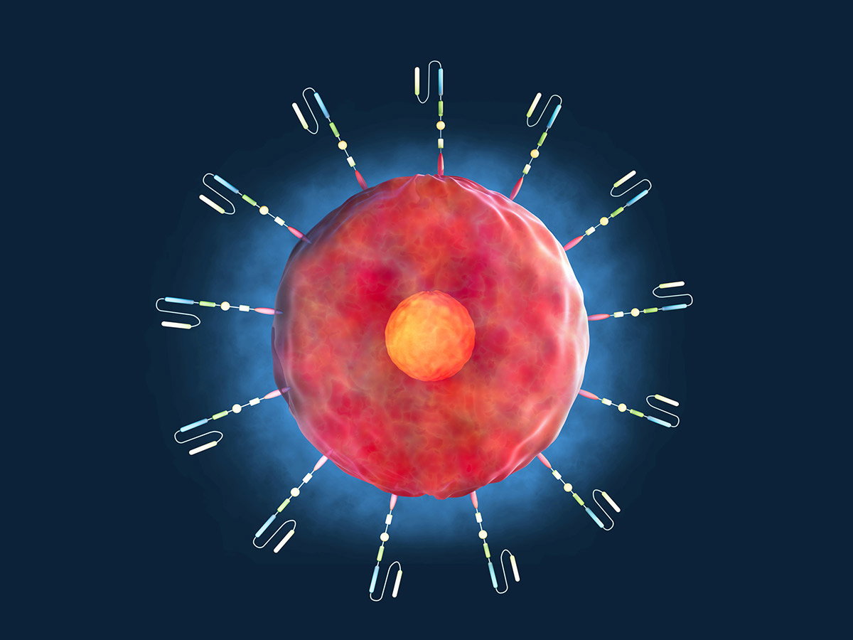 Red CAR T cell on blue blackground