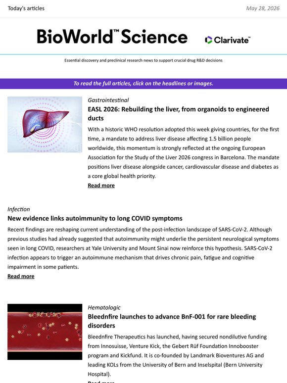 Full edition: EASL 2026; Bleednfire Therapeutics launches and more
