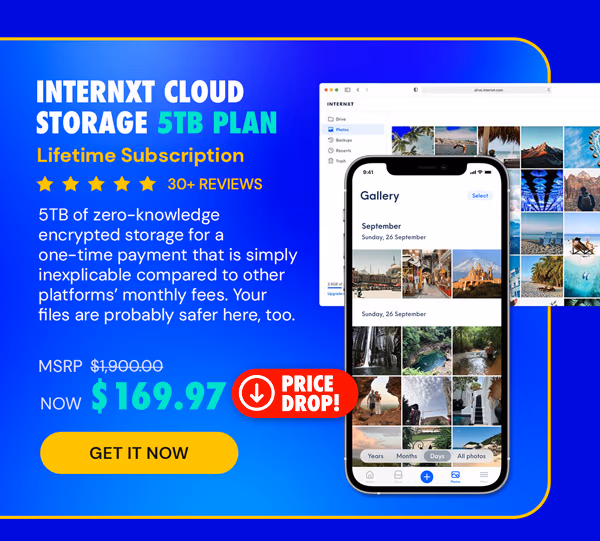 Internxt Cloud Storage: Lifetime Subscription (5TB Plan)