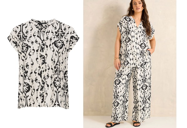 EVANS Curve Set White Abstract Print Blouse & Trouser
