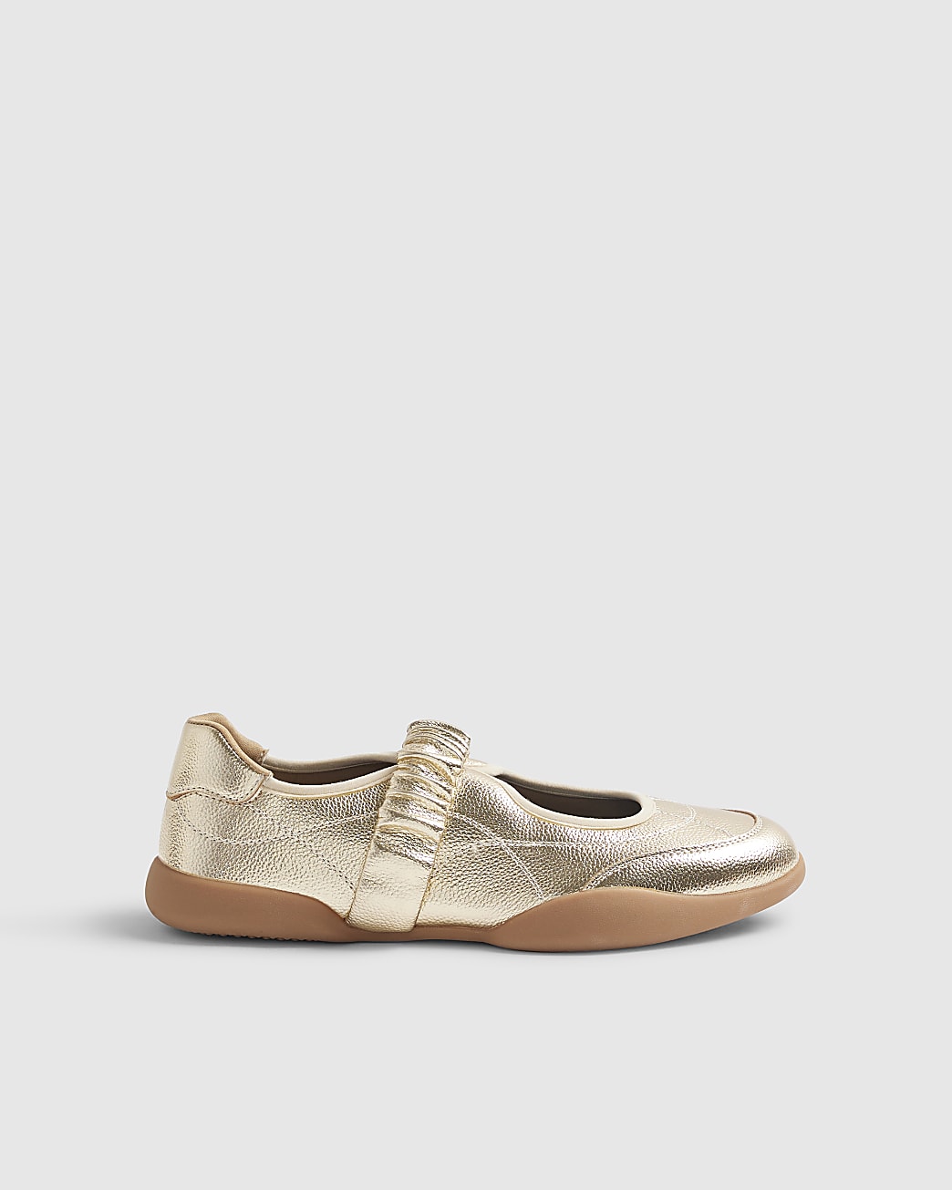 Womens Gold Ruched Strap Sneakerina Ballet Trainers